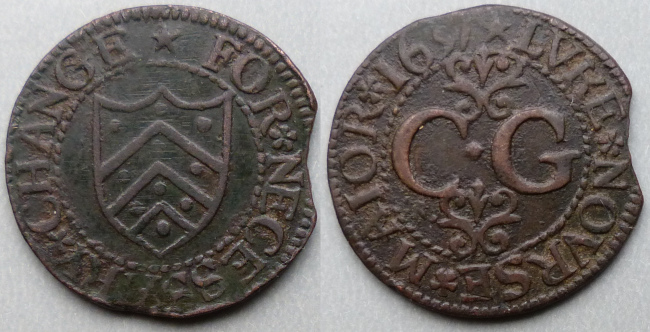 Gloucester, city issue Luke Nourse Mayor 1657 farthing N1656